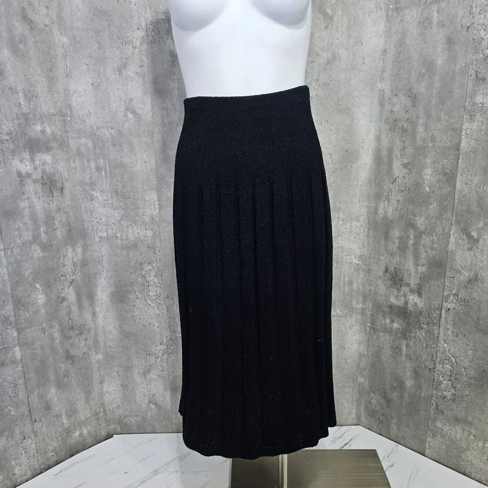 Vintage‎ 70s Its Pure Gould Black Knit Skirt Wide Ribbed Elastic Waistband Midi